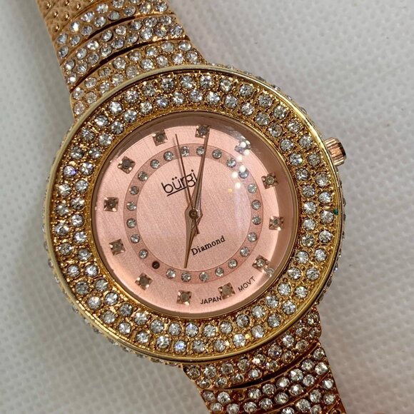 BURGI Diamond Markers Crystal Bezel Women watch BUR048RG Rose Gold Tone running main image 7